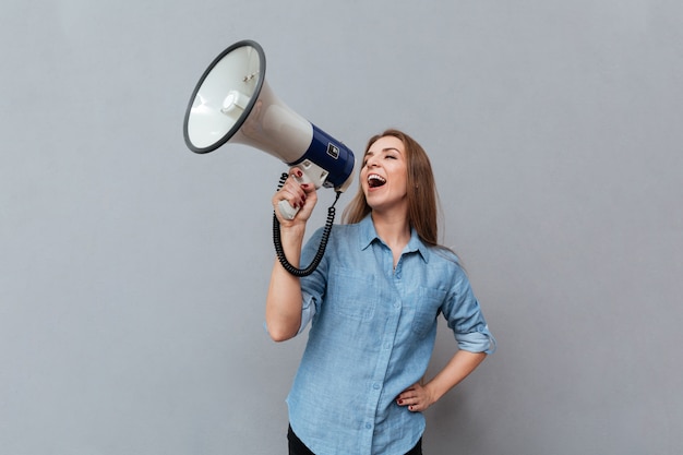 Woman screaming in megaphone