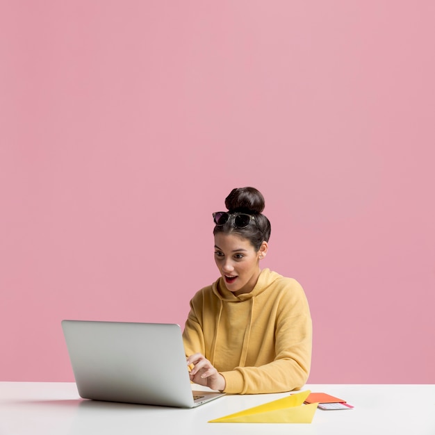 Woman searching the internet for a new trip