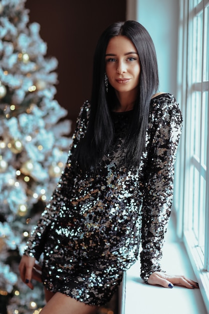 Free photo woman in sequin dress