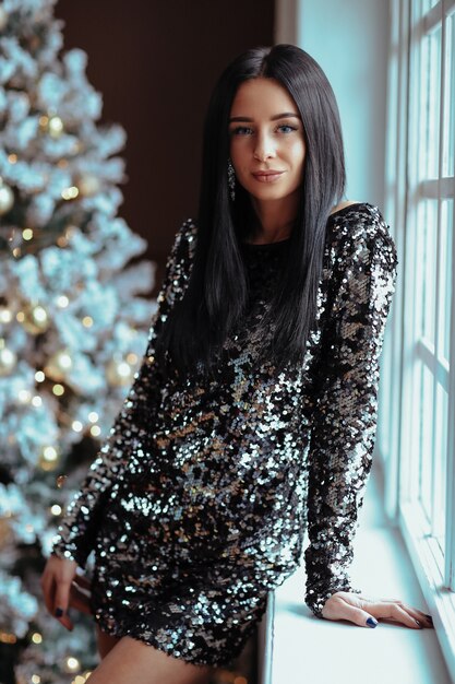 Woman in sequin dress