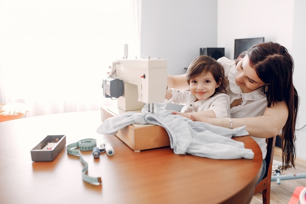 Woman sewing on a sewing machine