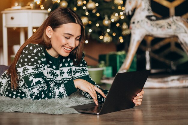 Woman shopping online on Christmas sales