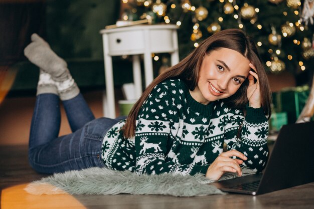 Woman shopping online on Christmas sales