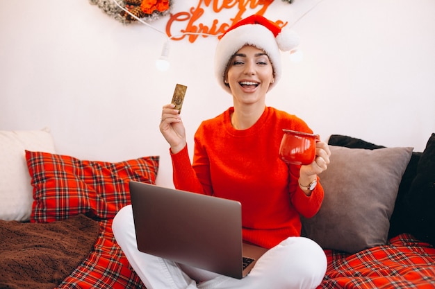 Woman shopping online on christmas