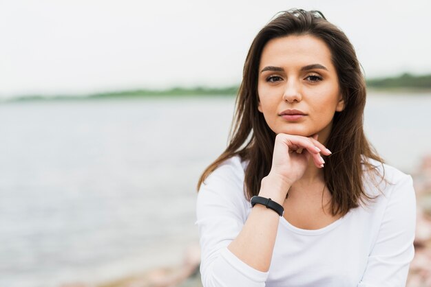 Woman at shoreline