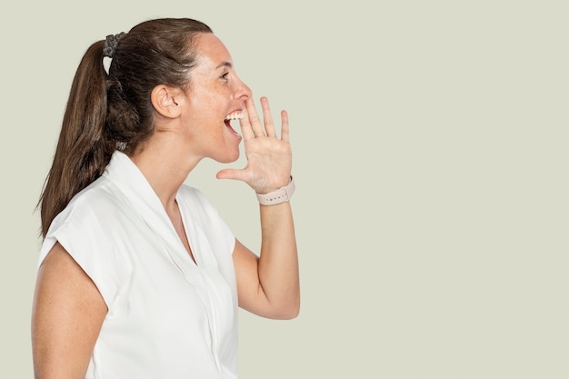 Woman shouting for an announcement