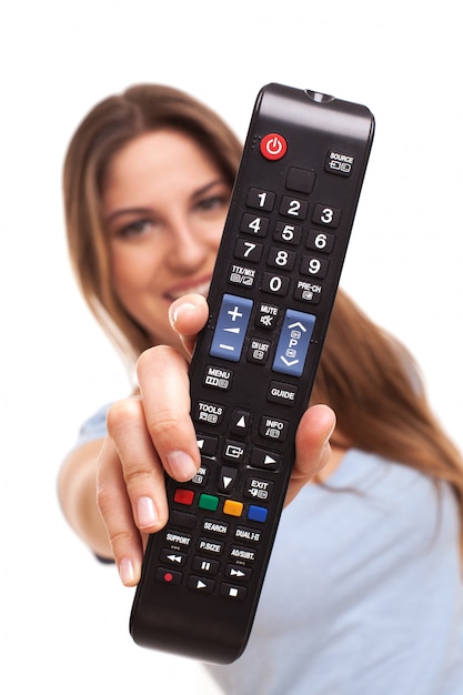 woman show a remote