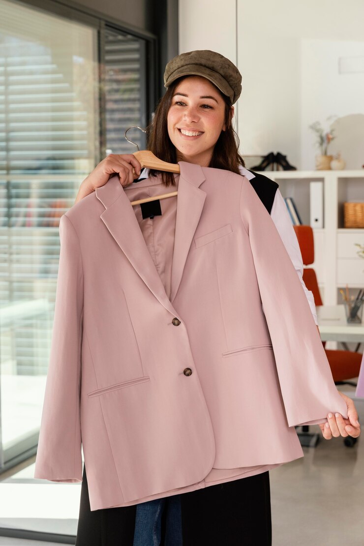 Free Photo woman showing clothes to customer