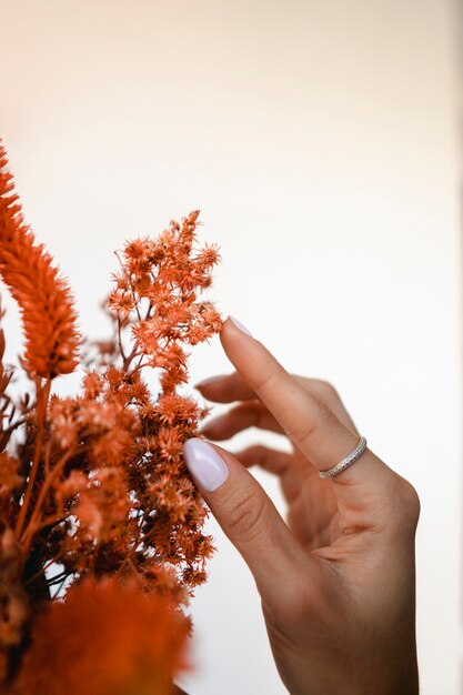 Woman showing hands in form of support