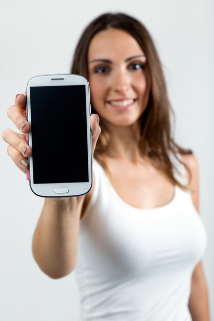 Woman showing phone