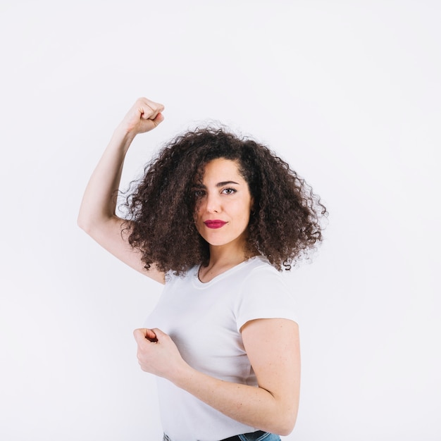 Woman showing power gesture