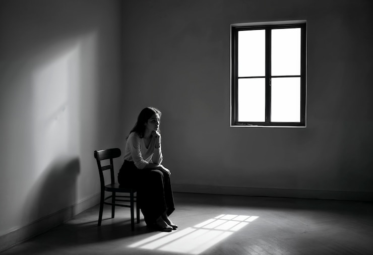 Free Photo woman showing sadness in lonely place