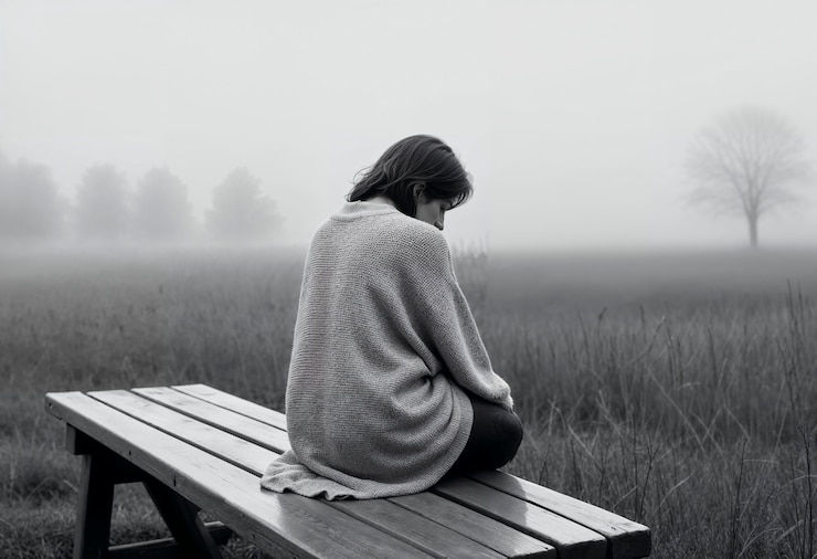 Free Photo woman showing sadness in lonely place
