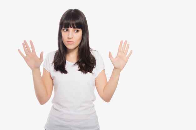 Woman showing stop gesture