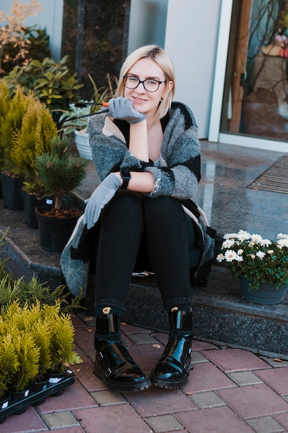 Woman sit on tread