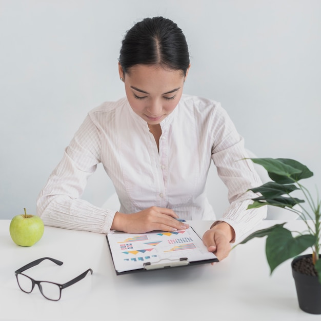 Woman sitting at her workplace