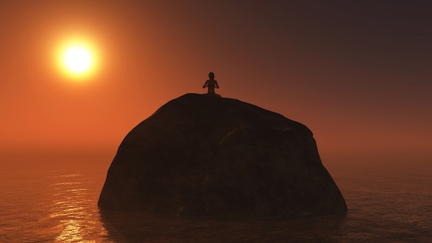 Woman sitting on a rock at sunset