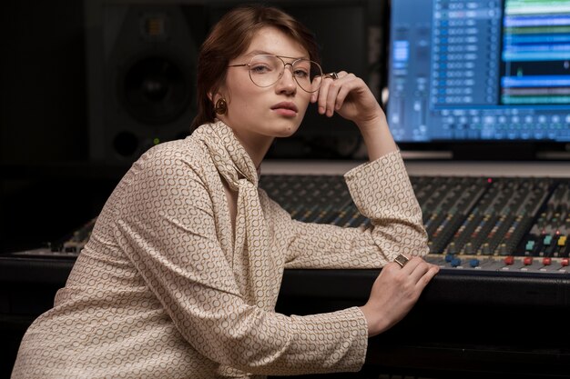 Woman sitting in studio medium shot