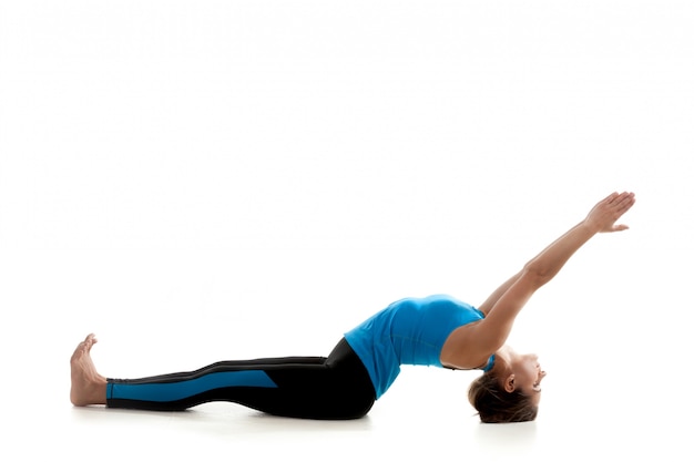 Woman sitting with her head on the floor