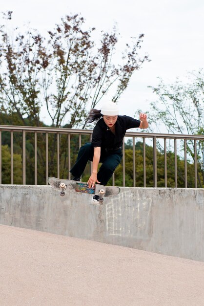 Woman in skate park training