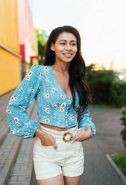 Woman smiling and looking away