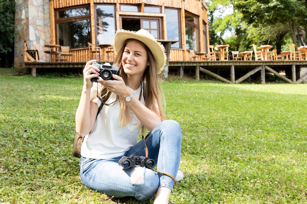 Woman smiling and looking at camera