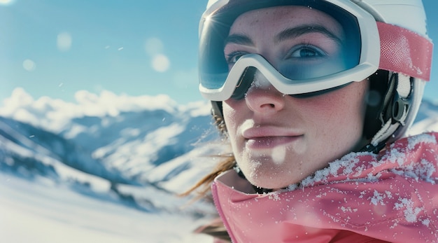 무료 사진 woman snowboarding in wintertime with dreamy landscape and pastel shades