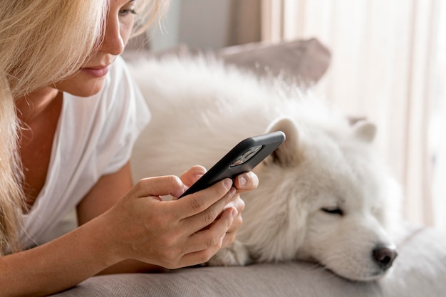 Woman spending time with her dor