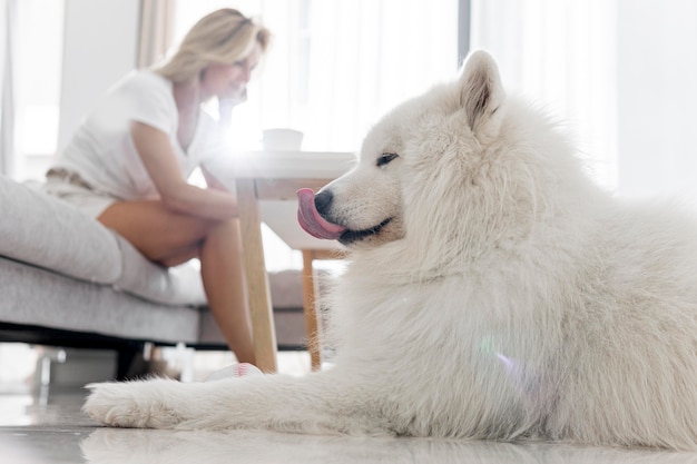 Woman spending time with her dor