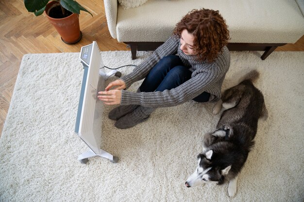 Woman spending time with her pet