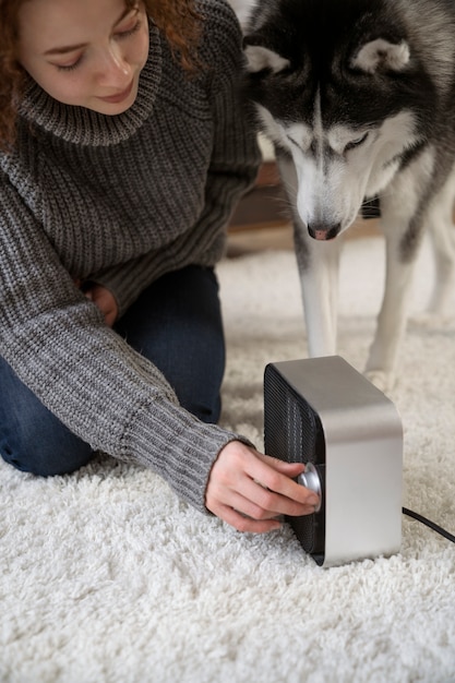 Woman spending time with her pet