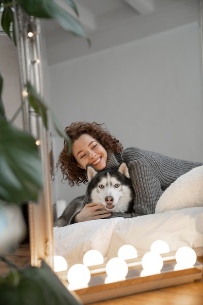 Woman spending time with her pet