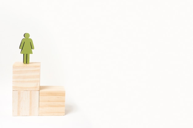 Woman standing on the top of the stairs copy space