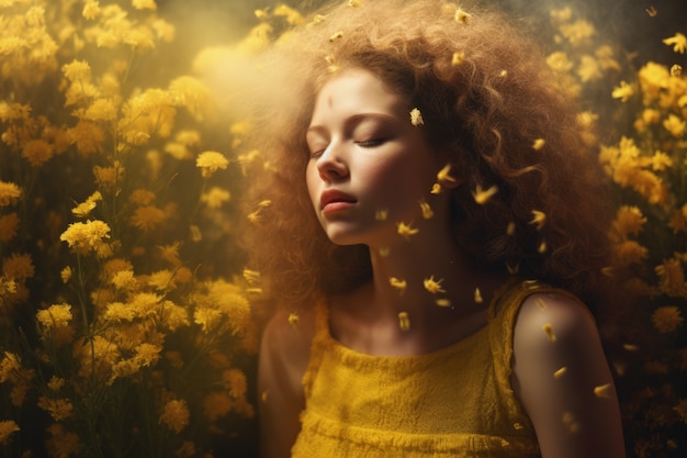 Woman suffering from allergy by being exposed to flower pollen outside