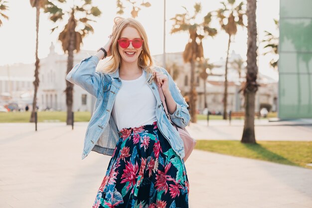 Woman in summer style walking in street