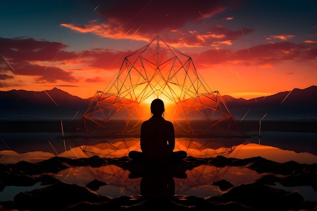 Free photo woman sunset meditation background