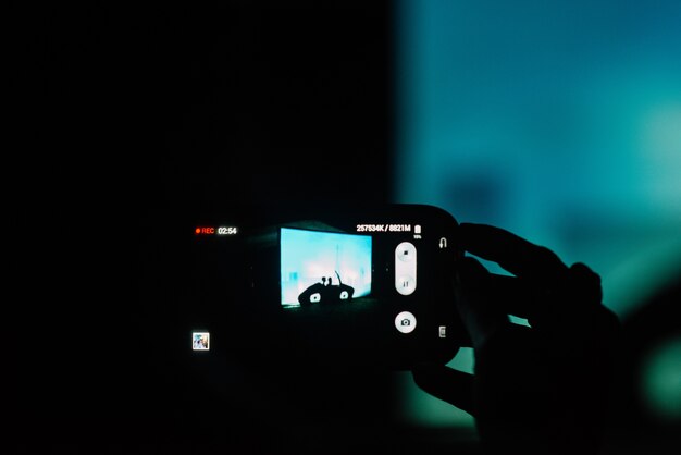 Woman takes a picture of silhouettes on the wall