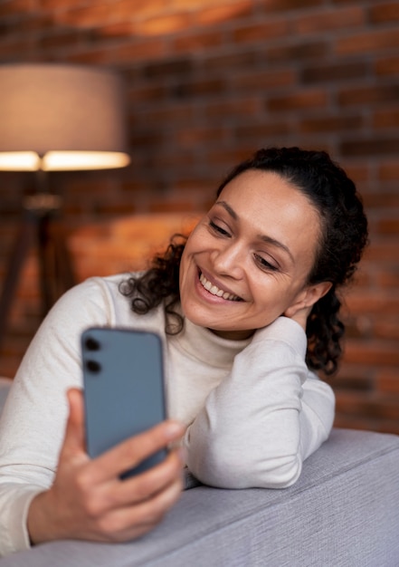 Woman talking to her long distance lover