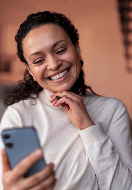 Woman talking to her long distance lover