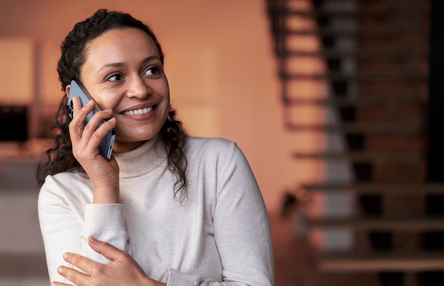 Woman talking to her long distance lover