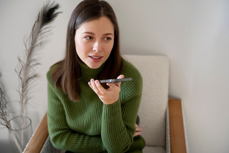 मुफ़्त फोटो woman talking on her smartphone using the handsfree feature