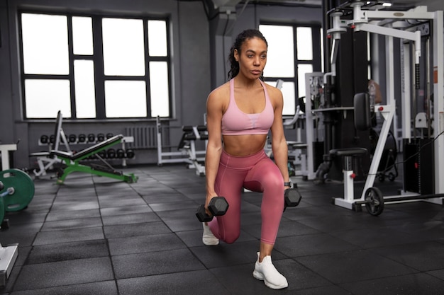 Woman training for weightlifting in gym