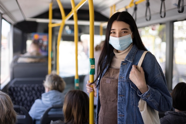 Woman traveling with face mask