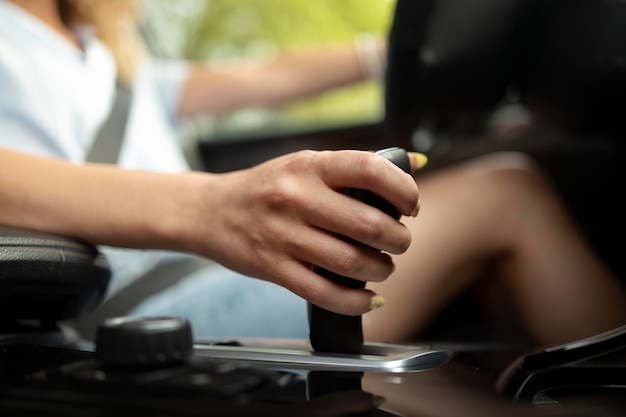 Woman traveling with her car