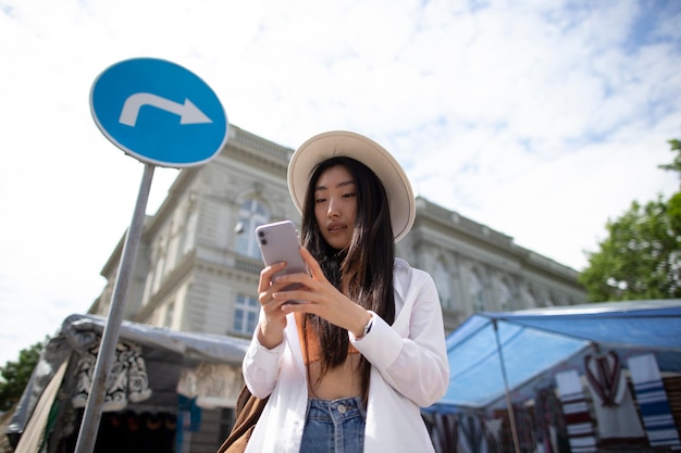 Woman travelling in a local place