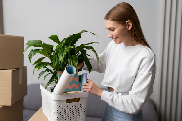 Woman unpacking belongings