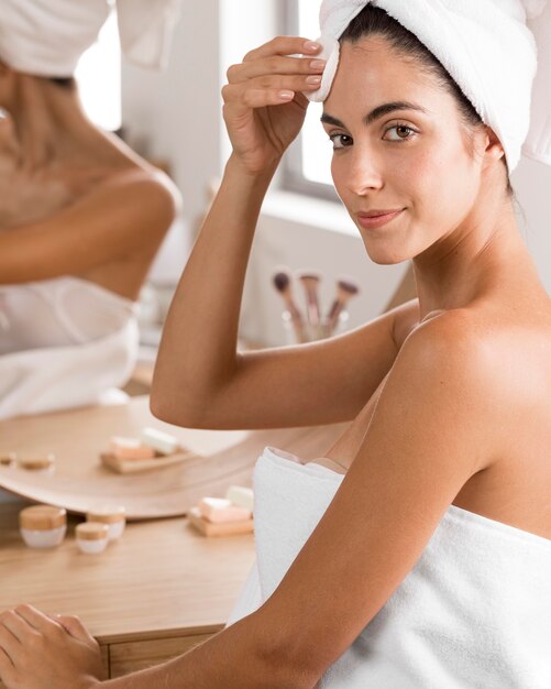 Woman using a cotton pad