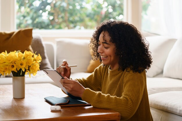 Woman using digital tablet technology