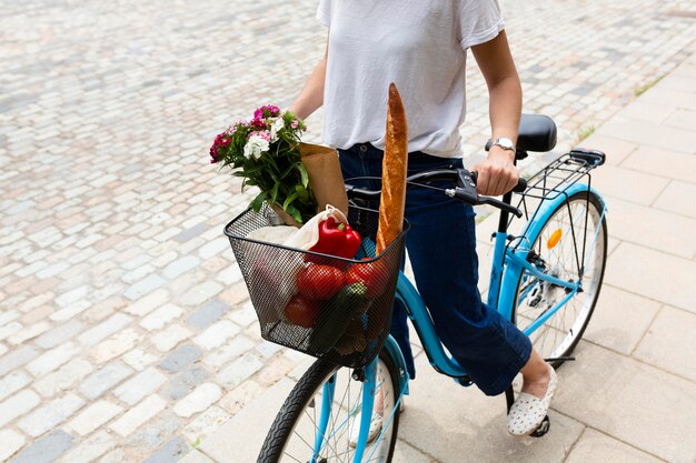 Woman using an eco way for transportation