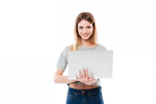 Woman using laptop computer